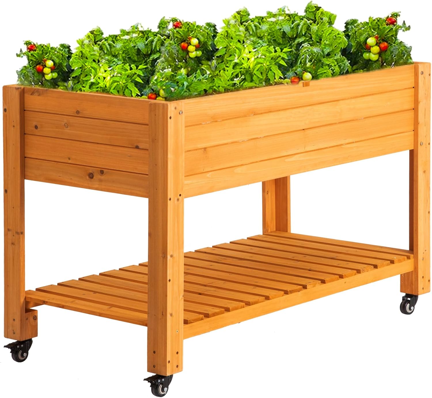 移動式木製高床式菜園、天然木、ホイールとライナー付き、パティ - Raised Garden Bed のレビューと価格