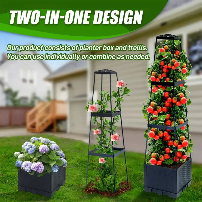自動給水式植栽ボックスとトレリス付きトマトタワー - つる性 - Indoor Herb Garden のレビューと価格