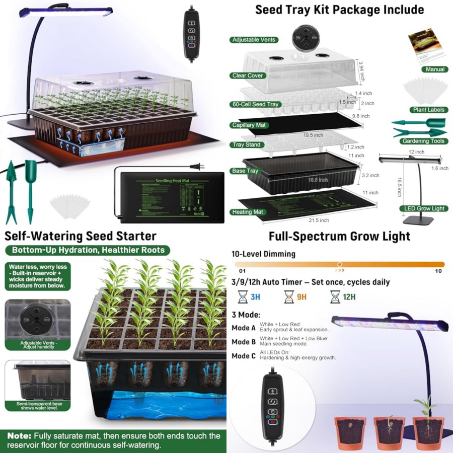 60セル自動給水式種子スターターキット（育成ライトとヒートマ - Seed Starter Tray のレビューと価格