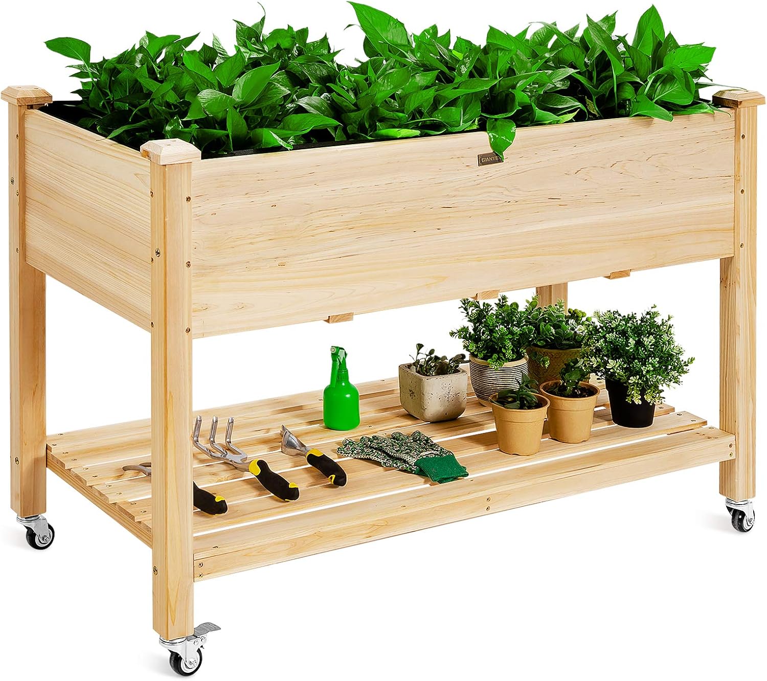 木製の車輪付き高床式菜園（裏庭やパティオ用）、ブラウン、ライ - Vertical Planter のレビューと価格