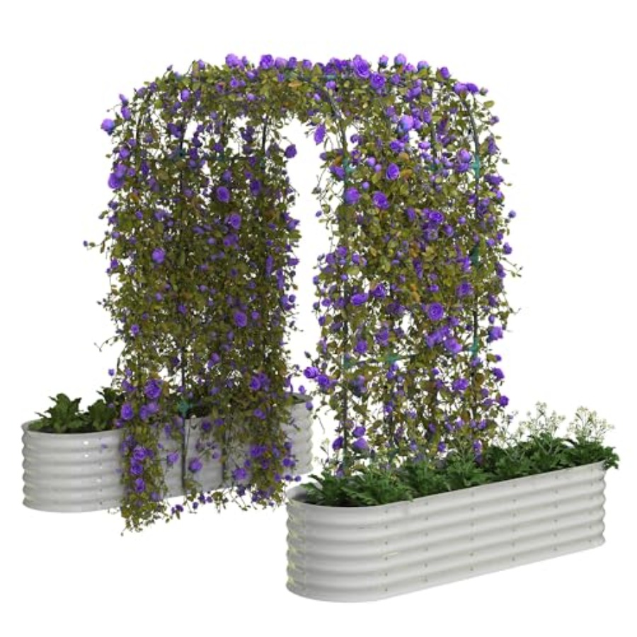 高さ96インチの亜鉛メッキ仕上げの高床式菜園、垂直アーチ型ト - Raised Garden Bed のレビューと価格