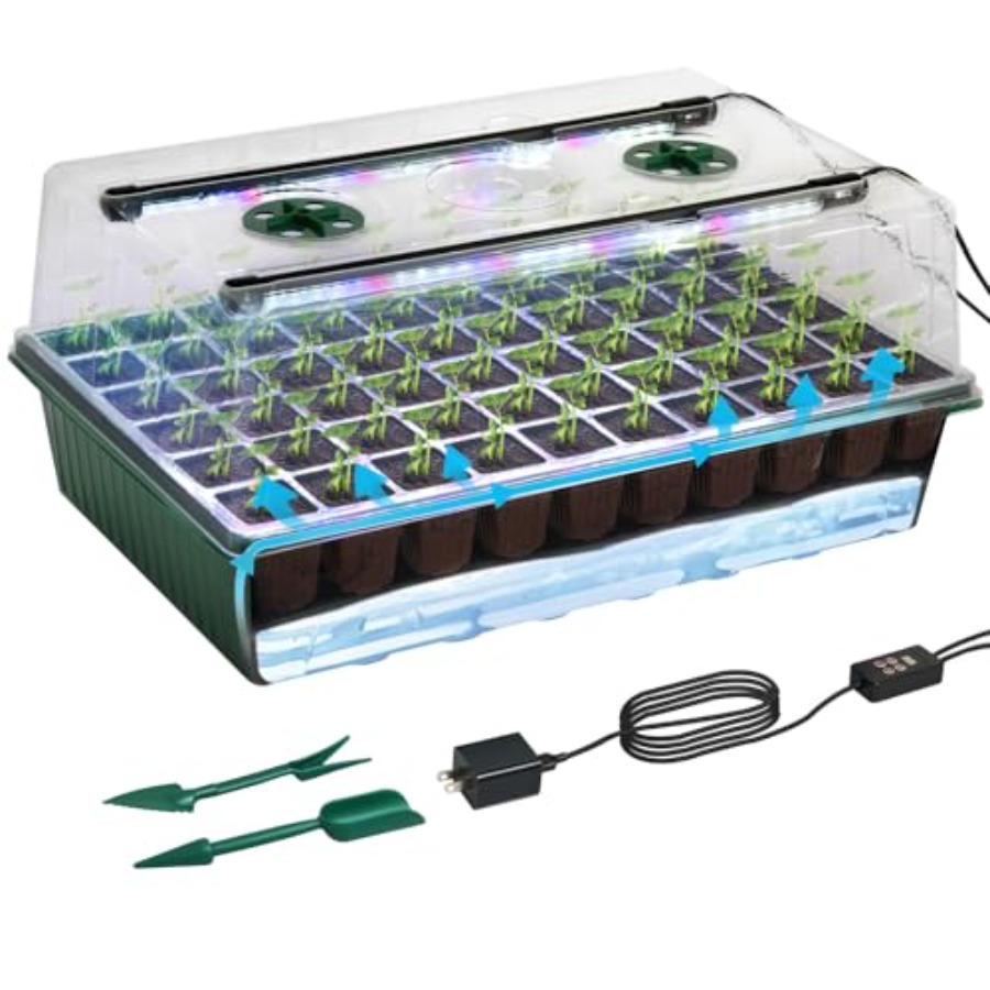 育苗トレイ グローライト付き 60セル種子スターターキット  - Seed Starter Tray のレビューと価格