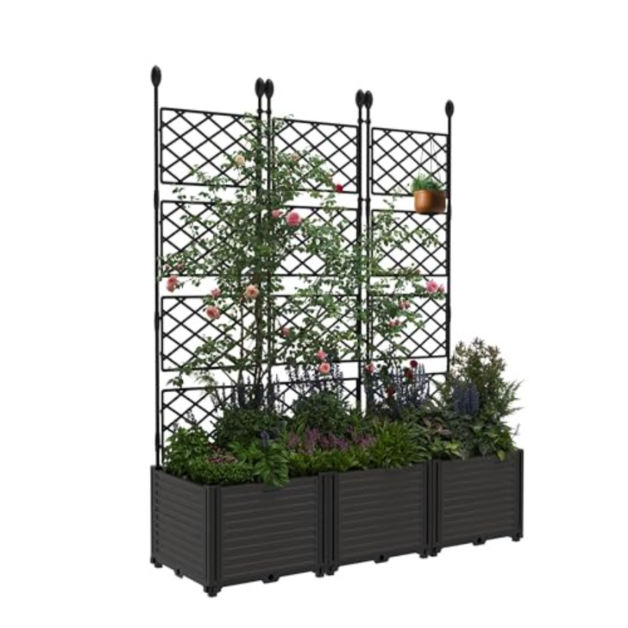 3個入り、金属製の支柱付き、モジュール式の高床式プランターボ - Plant Pot のレビューと価格
