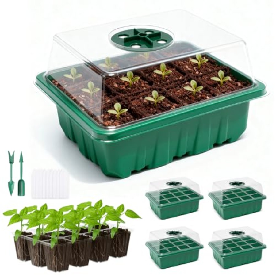 5パックの種子スタータートレイ(湿度ドーム付き)、透明な排水 - Seed Starter Tray のレビューと価格