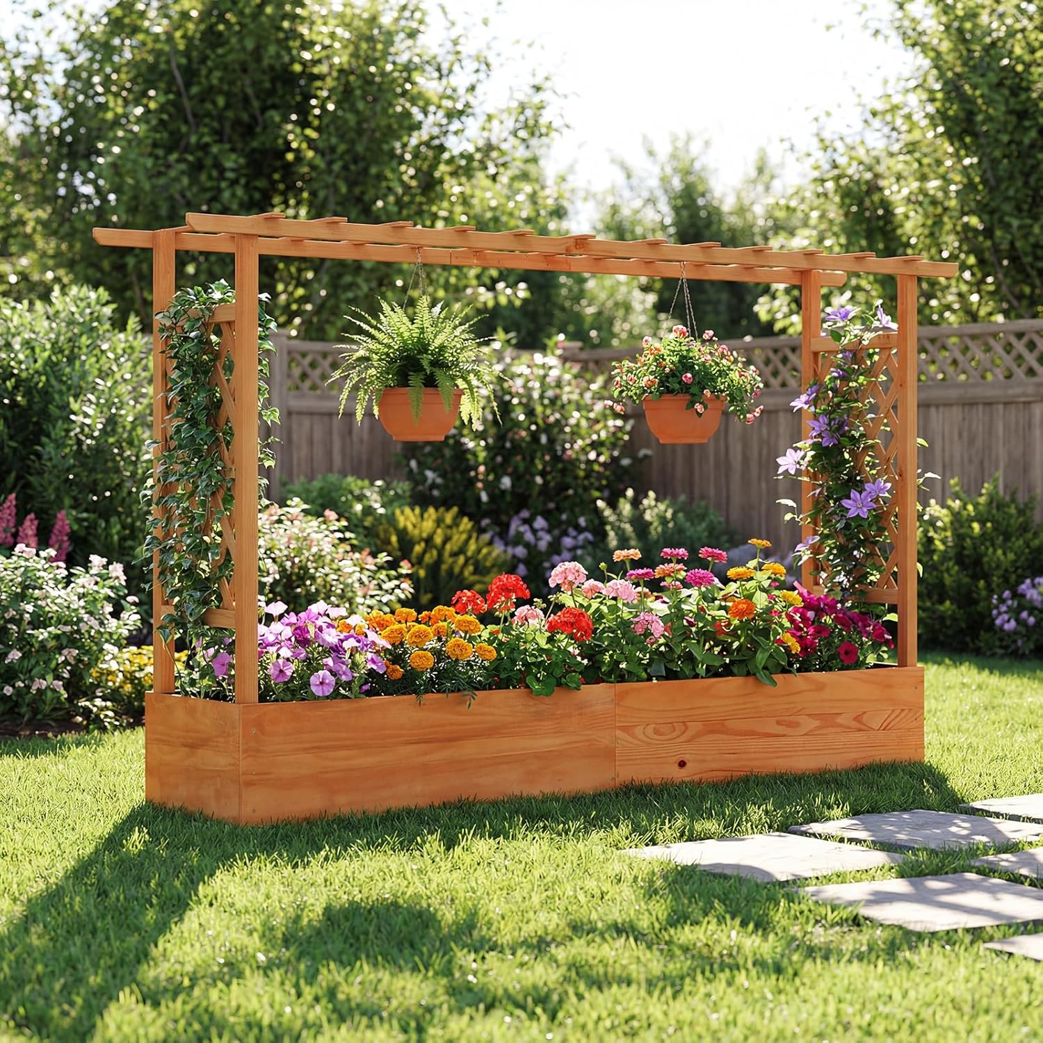 屋外パティオ用高床式菜園、プラスチック製、緑色、トレリス付き - Raised Garden Bed のレビューと価格