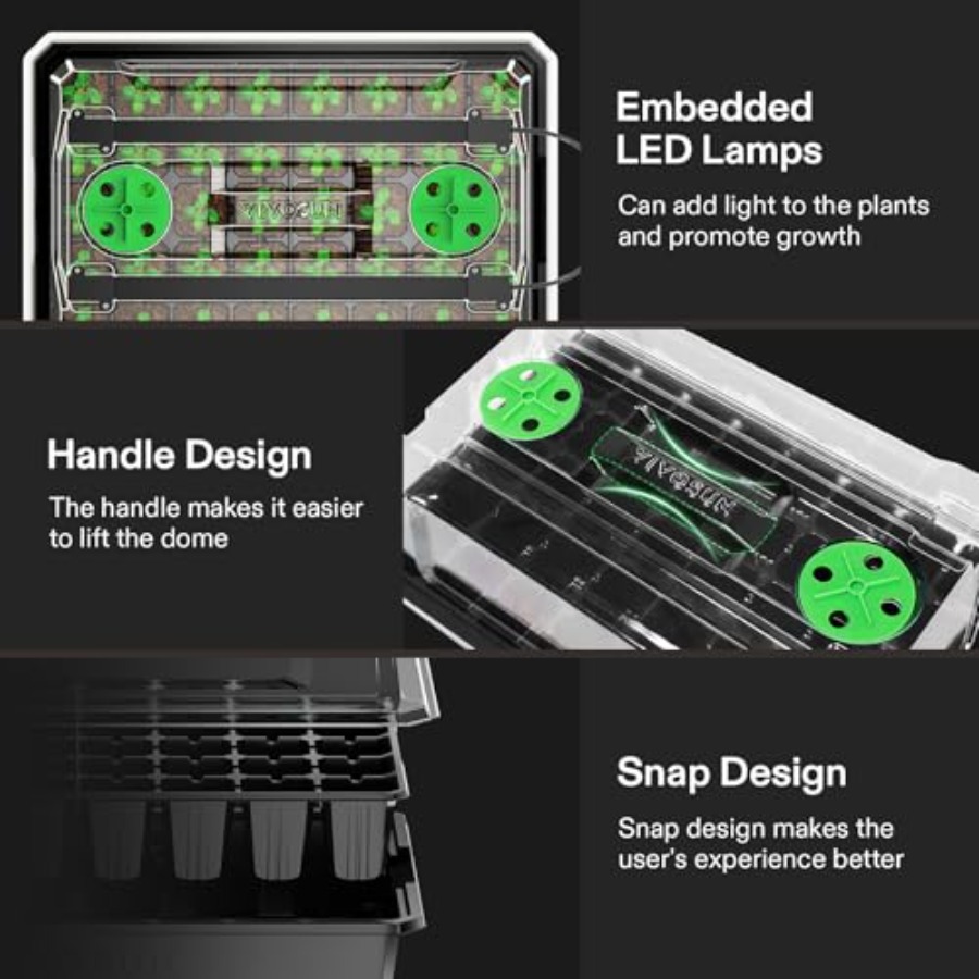 屋内園芸用の6パックシードスタータートレイ、240セルの緑色 - Seed Starter Tray のレビューと価格
