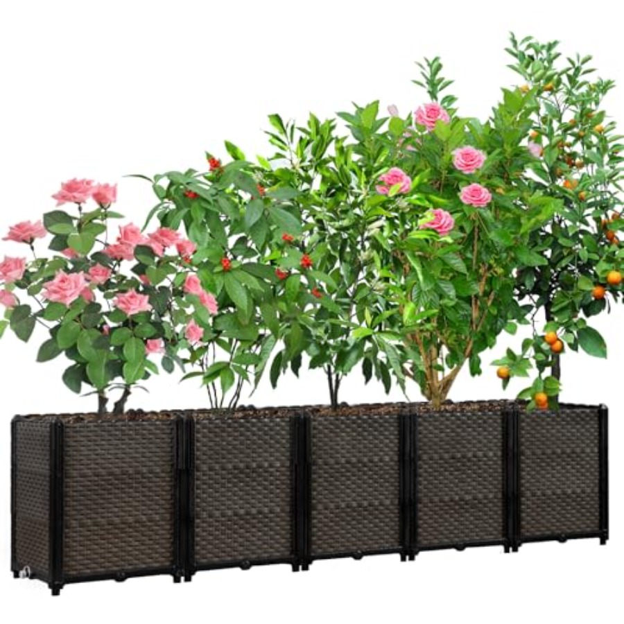 パティオ、バルコニー、デッキ用の屋外自動給水式高床プランター - Self Watering Planter のレビューと価格