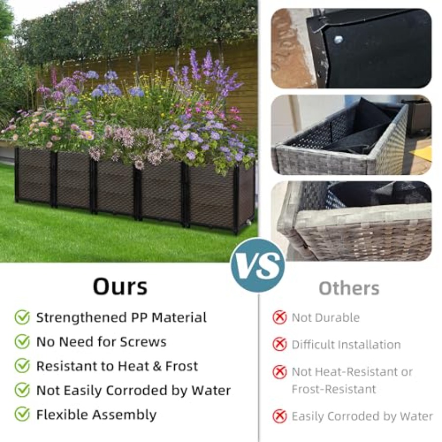 パティオ、バルコニー、デッキ用の屋外自動給水式高床プランター - Self Watering Planter のレビューと価格