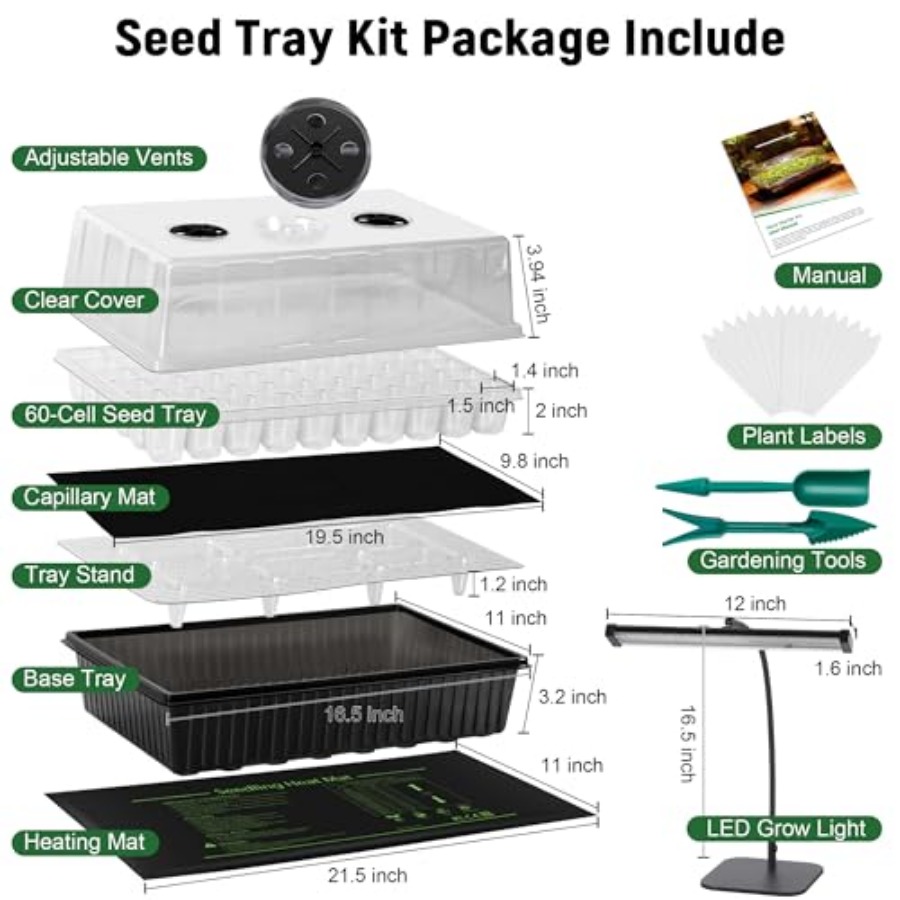 60セル自動給水式種子スターターキット（育成ライトとヒートマ - Seed Starter Tray のレビューと価格