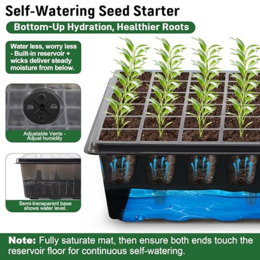 60セル自動給水式種子スターターキット（育成ライトとヒートマ - Seed Starter Tray のレビューと価格