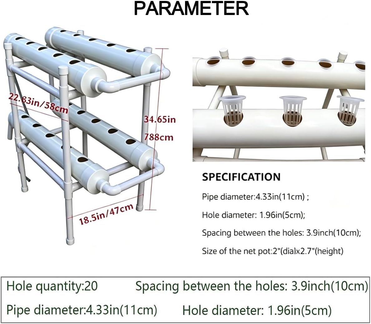 水耕栽培システム 20穴 4パイプ 2層 植物栽培キット 1 - Hydroponic Kit のレビューと価格