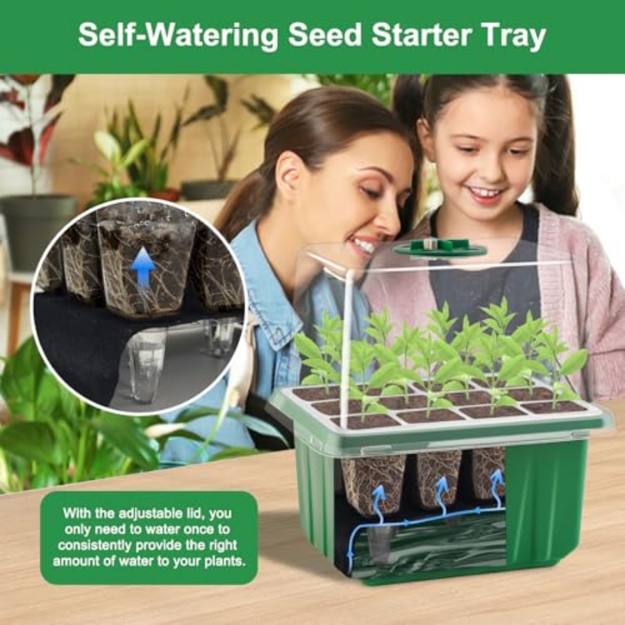 ライト付き種まきトレイ、6パック植物育成トレイ、湿度ドーム付 - Seed Starter Tray のレビューと価格