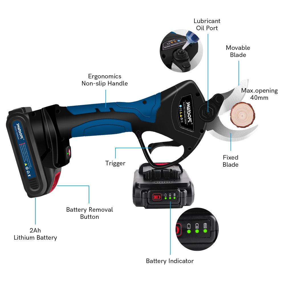 電動剪定ばさみ 40MM ステンレス鋼刃 葡萄園のブドウの木 - Pruning Shears のレビューと価格