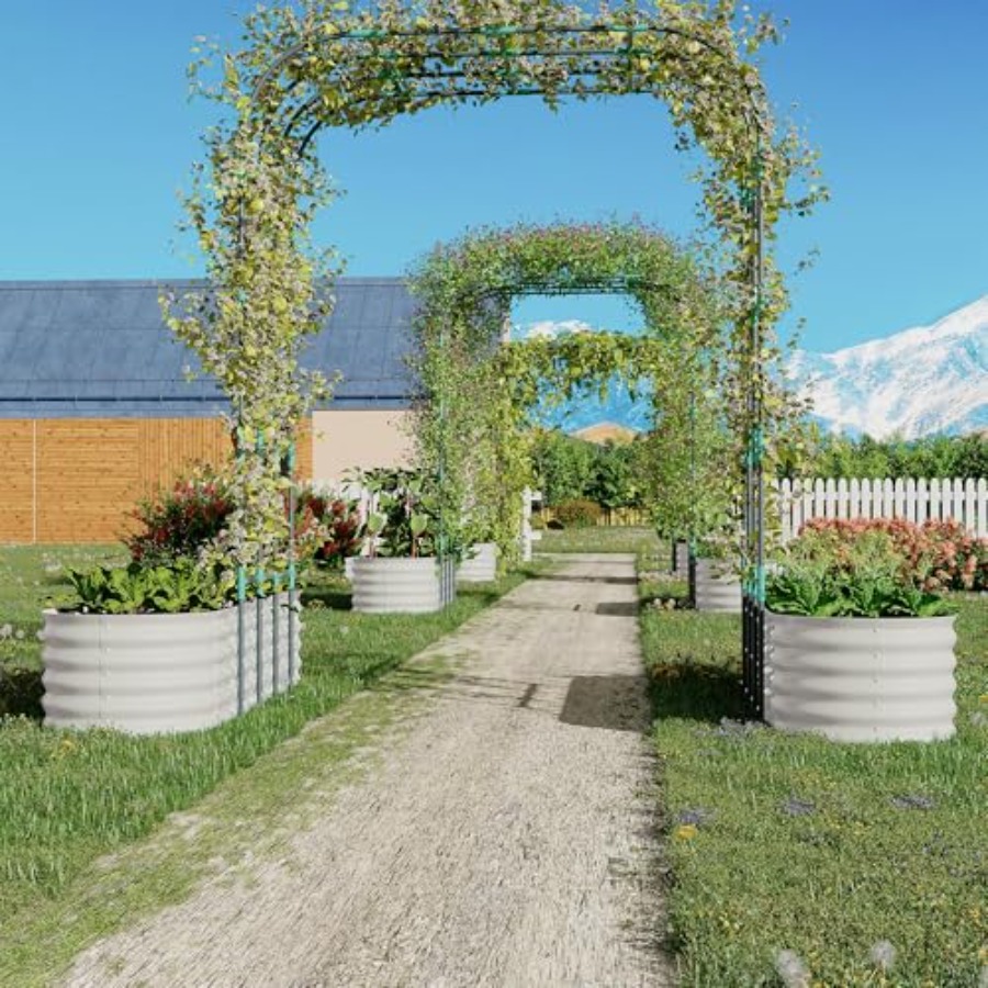 高さ96インチの亜鉛メッキ仕上げの高床式菜園、垂直アーチ型ト - Raised Garden Bed のレビューと価格