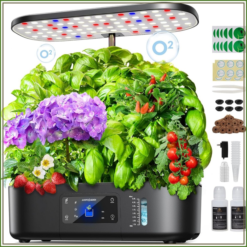 12ポッド式屋内水耕栽培ガーデン、LCDと育成ライト付き、ハ - Indoor Herb Garden のレビューと価格