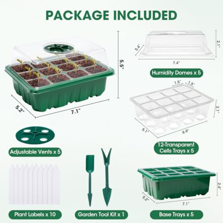 5パックの種子スタータートレイ（湿度ドーム付き）、透明な排水 - Seed Starter Tray のレビューと価格