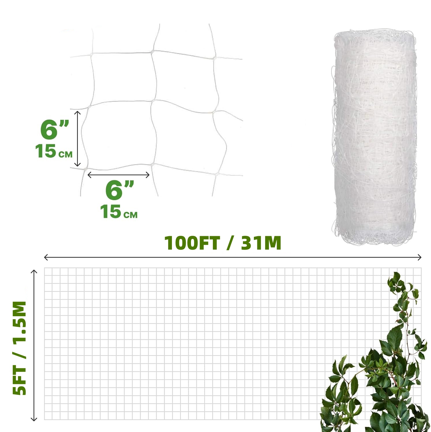プラスチック製トレリスネット 4x100フィート 6.5x1 - Vertical Planter のレビューと価格