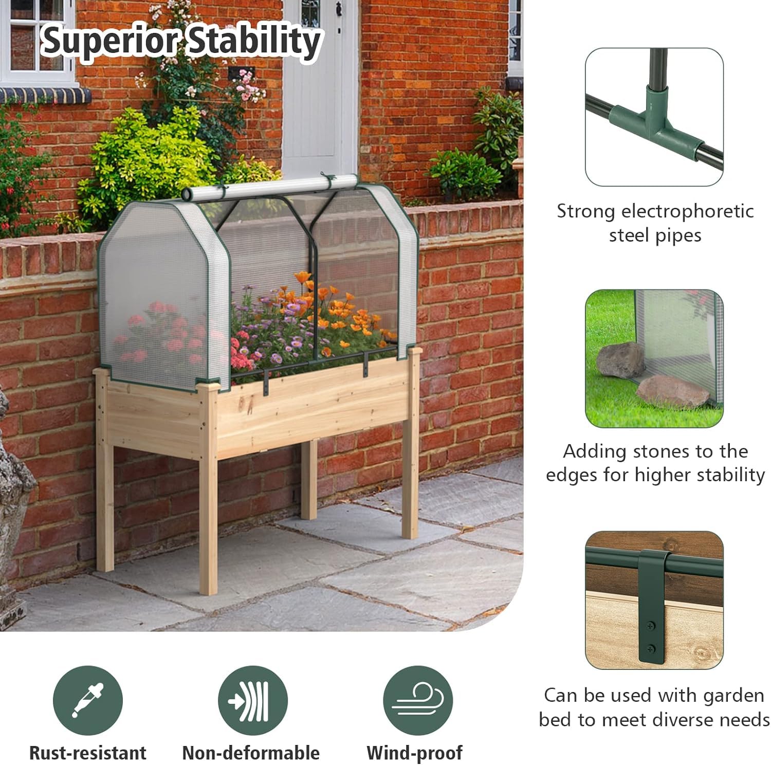 温室カバー付きの高床式菜園、高さのある木製プランター、サイズ - Raised Garden Bed のレビューと価格
