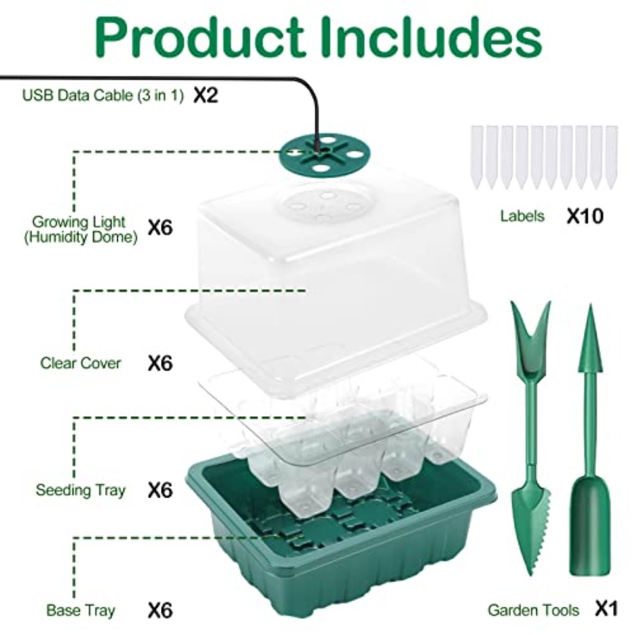 ライト付き種子スタータートレイ、育成ライト付き6個入り種子ス - Seed Starter Tray のレビューと価格